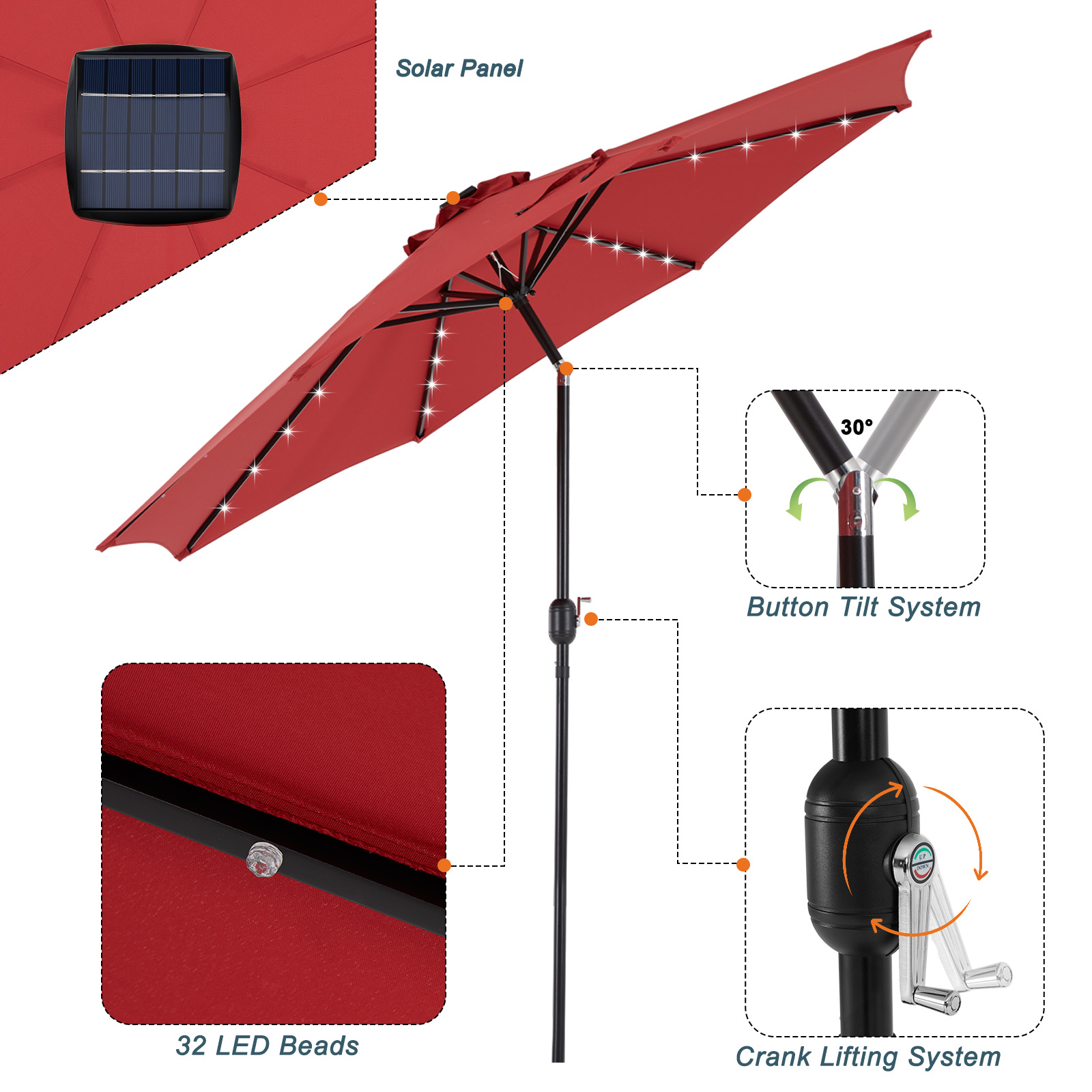 JHK 10FT Solar Patio Umbrella  - Smart Garden Umbrella review and price